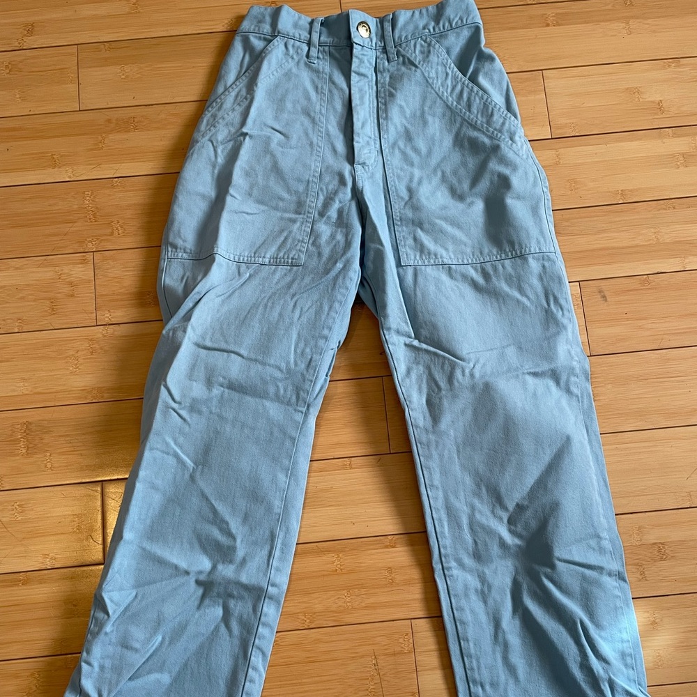 Big Bud Press work pants in discontinued baby blue color.